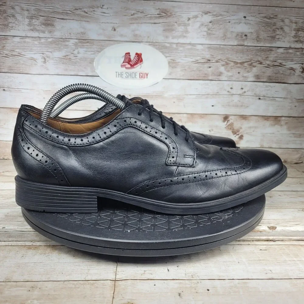 Clarks Tilden Wing Oxford Shoes Men's Size 10.5 Black Leather Comfort Lace Up